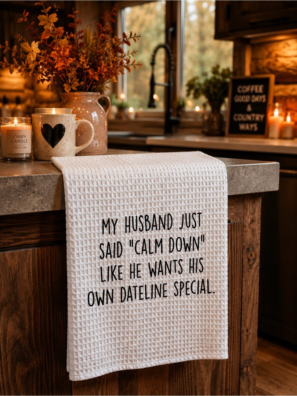 White Waffle Kitchen Towel with Humorous Text - Home Dining